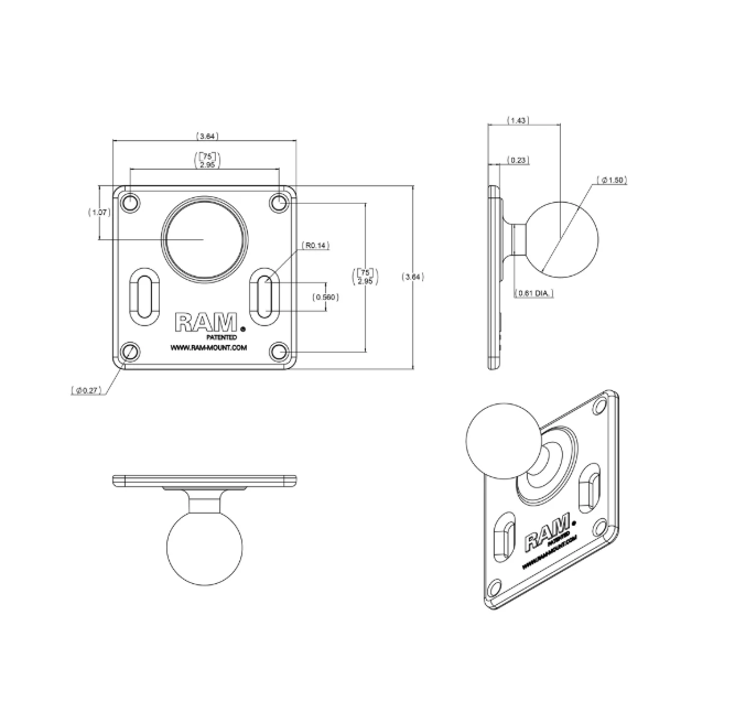 RAM 75mm VESA PLATE C-SIZE BALL