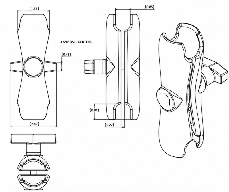 RAM DOUBLE SOCKET ARM C SIZE 1.5" BALL