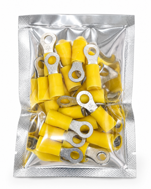 PRE-INSULATED RING TERMINAL (2.5-6.0MM CABLE) YELLOW 5MM STUD (PACK OF 20)