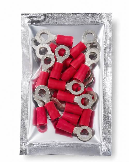 FUNNEL-ENTRY PRE-INSULATED RING TERMINAL (0.5-1.6MM CABLE) RED 5MM STUD - PACK OF 20