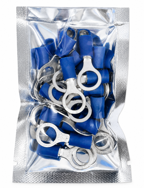 FUNNEL-ENTRY PRE-INSULATED RING TERMINAL (1.0-2.6MM CABLE) BLUE 8MM STUD (PACK OF 20)
